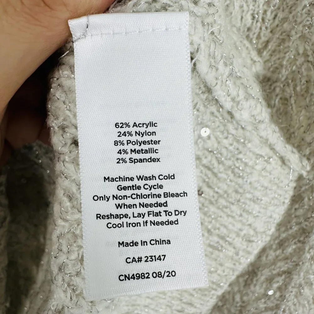Talbots Gray Silver Metallic Sequin Embellished Long Sleeve Crew Neck Sweater M - Picture 8 of 8